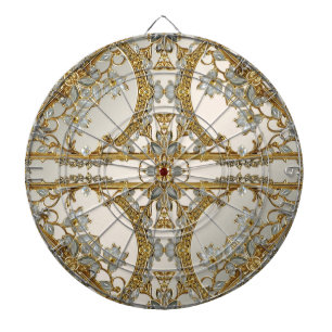 Goud  Wit Bloemen Dartboard Dartbord