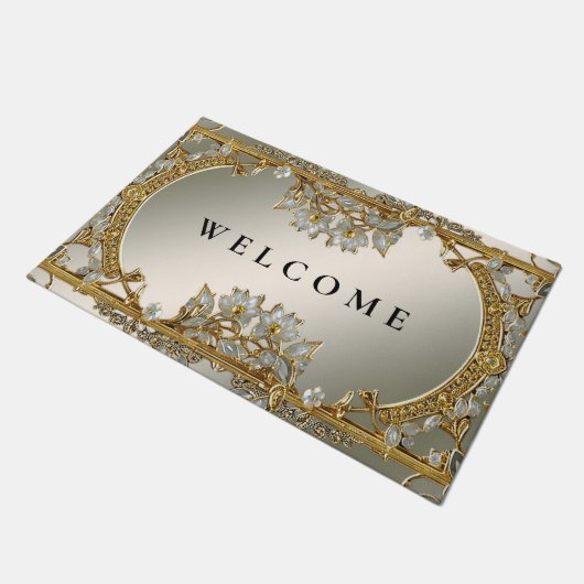 Goud Wit Bloemen Deurmat (Schuin)