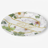 Goud Wit Bloemen Elegant Modern Monogram Papieren Bordje (Gekanteld)