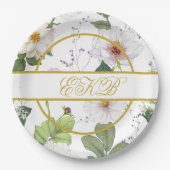 Goud Wit Bloemen Elegant Modern Monogram Papieren Bordje (Voorkant)