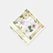 Goud Wit Bloemen Elegant Modern Monogram Servet (Hoek)