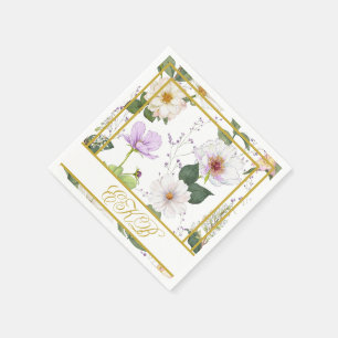 Goud Wit Bloemen Elegant Modern Monogram Servet