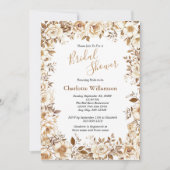 Goud Wit Bloemen Elegante Bruids Douche Uitnodigin Kaart (Voorkant)