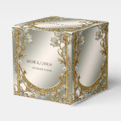 Goud  Wit Bloemen Favor Box Bedankdoosjes (Voorkant Zijde)