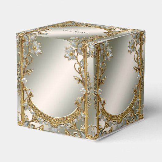 Goud  Wit Bloemen Favor Box Bedankdoosjes (Achterkant)