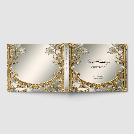 Goud  Wit Bloemen Gastenboek (Volledig)