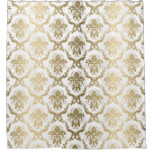 Goud & Wit Bloemen Geometrisch Patroon Douchegordijn (Voorkant)