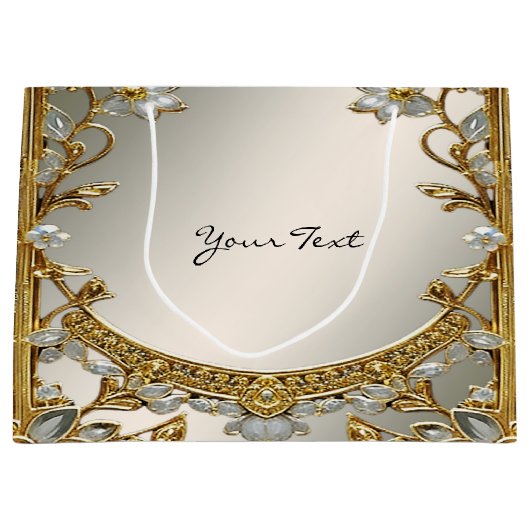 Goud  Wit Bloemen Gift Bag Groot Cadeauzakje (Voorkant)