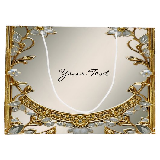 Goud  Wit Bloemen Gift Bag Groot Cadeauzakje (Achterkant)