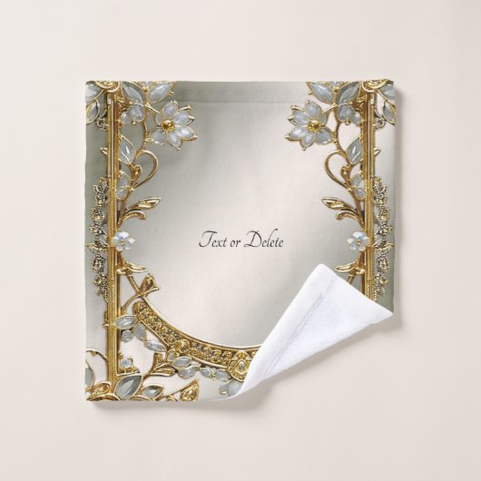 Goud  Wit Bloemen Handdoek Set (Wasdoekje)