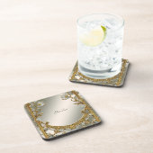 Goud Wit Bloemen Hard Plastic Onderzetter (Rechterzijde)
