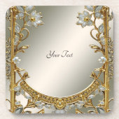 Goud  Wit Bloemen Hard Plastic Onderzetter (Voorkant)