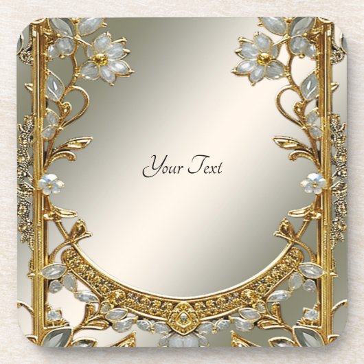 Goud Wit Bloemen Hard Plastic Onderzetter (Voorkant)