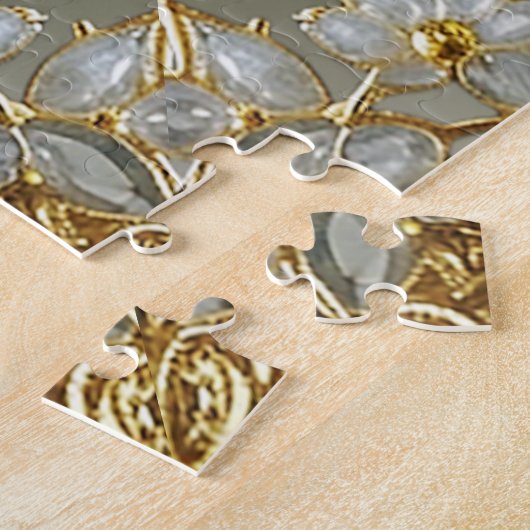 Goud  Wit Bloemen Jigsaw Puzzel (Zijkant)