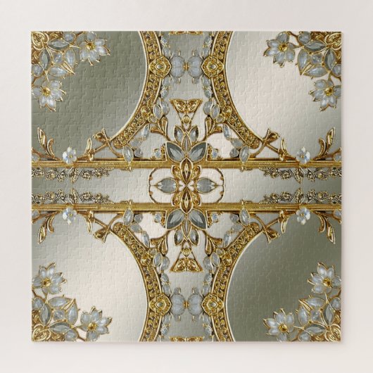 Goud Wit Bloemen Jigsaw Puzzel (Verticaal)