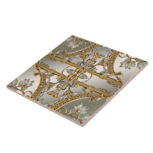 Goud Wit Bloemen Keramische Tegel Tegeltje (Zijkant)