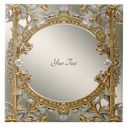 Goud  Wit Bloemen Keramische Tegel Tegeltje (Voorkant)