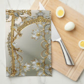 Goud  Wit Bloemen Keuken Handdoeken (Quarter Fold)