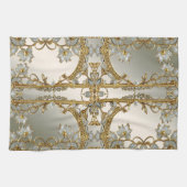 Goud  Wit Bloemen Keuken Handdoeken (Horizontaal)