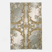 Goud  Wit Bloemen Keuken Handdoeken (Verticaal)