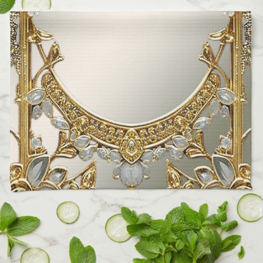 Goud  Wit Bloemen Keuken Handdoeken (Gevouwen)