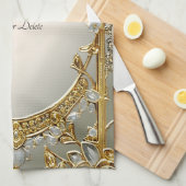 Goud  Wit Bloemen Keuken Handdoeken (Quarter Fold)