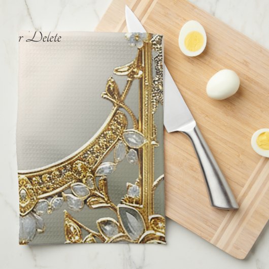 Goud  Wit Bloemen Keuken Handdoeken (Quarter Fold)