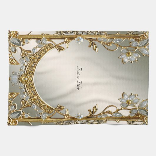 Goud  Wit Bloemen Keuken Handdoeken (Horizontaal)