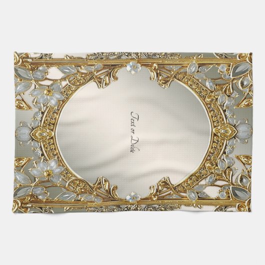 Goud Wit Bloemen Keuken Handdoeken (Horizontaal)