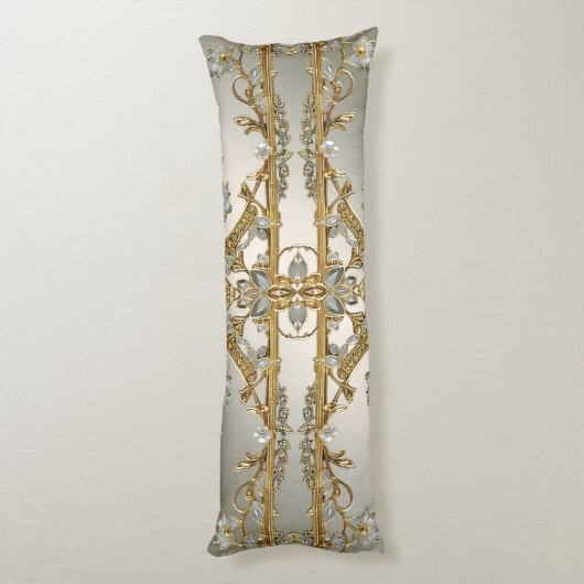 Goud  Wit Bloemen Lichaam Kussen (Achterkant (Verticaal))