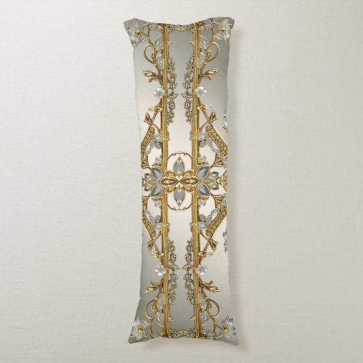 Goud  Wit Bloemen Lichaam Kussen (Voorkant Verticaal)