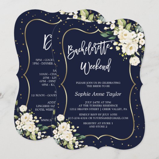 Goud Wit Bloemen Marine Bachelorette Weekend Kaart (Voorkant / Achterkant)