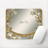 Goud  Wit Bloemen Mousepad Muismat (Met muis)