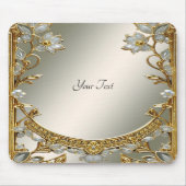 Goud  Wit Bloemen Mousepad Muismat (Voorkant)