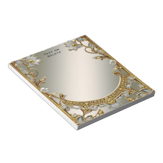 Goud Wit Bloemen Notitieblok (Schuin)