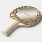 Goud  Wit Bloemen Ping Pong Paddle Tafeltennisbatje (Voorkant Gekanteld)