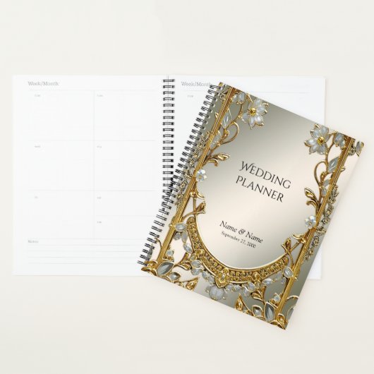 Goud  Wit Bloemen Planner (Display)