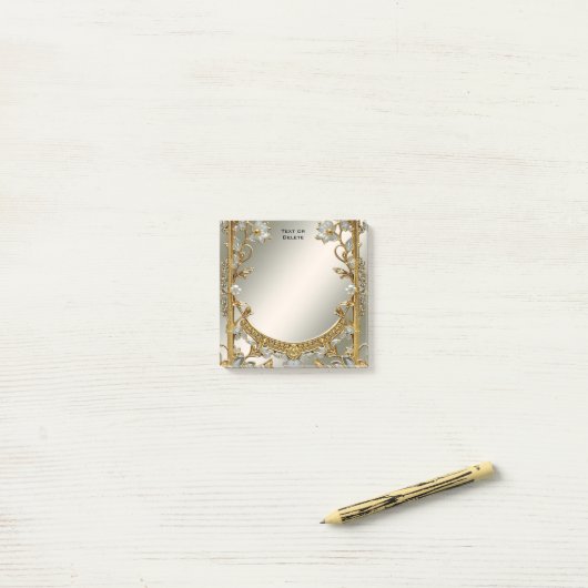 Goud  Wit Bloemen Post merkt het op Post-it® Notes (Op bureau)