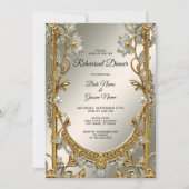 Goud Wit Bloemen Repetitie Diner Kaart (Voorkant)