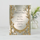 Goud Wit Bloemen Repetitie Diner Kaart (Staand voorkant)