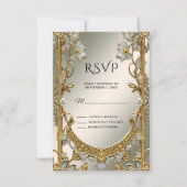 Goud  Wit Bloemen RSVP-kaart RSVP Kaartje (Voorkant)
