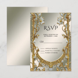 Goud Wit Bloemen RSVP-kaart RSVP Kaartje