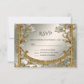 Goud  Wit Bloemen RSVP-kaart RSVP Kaartje (Voorkant)