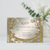 Goud  Wit Bloemen RSVP-kaart RSVP Kaartje (Staand voorkant)