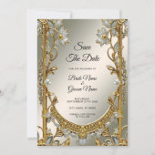 Goud  Wit Bloemen Save The Date (Voorkant)