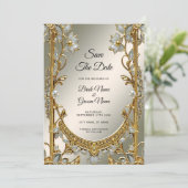 Goud  Wit Bloemen Save The Date (Staand voorkant)