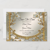 Goud  Wit Bloemen Save The Date (Voorkant)