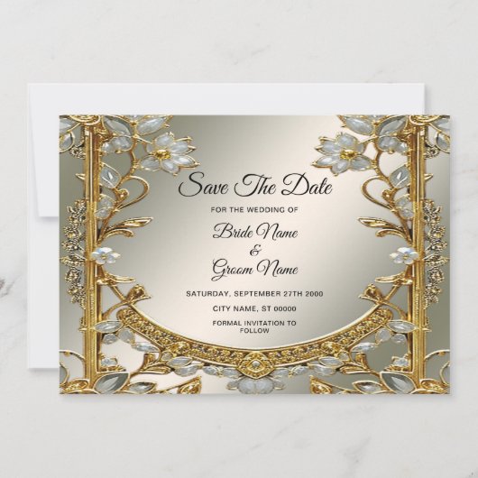 Goud Wit Bloemen Save The Date (Voorkant)