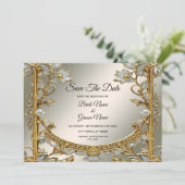 Goud  Wit Bloemen Save The Date (Staand voorkant)