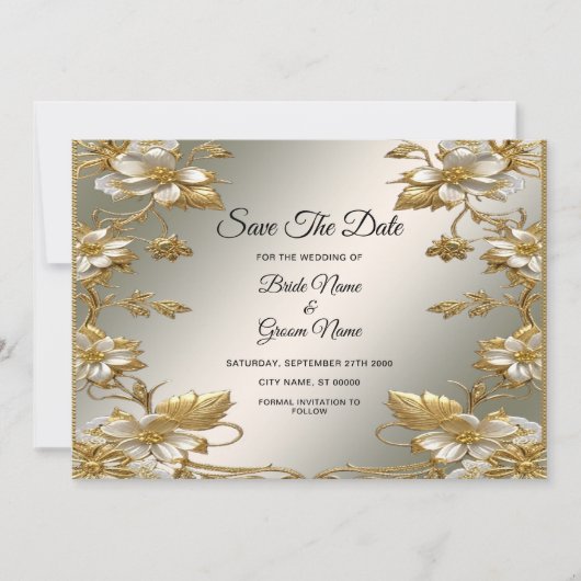 Goud Wit Bloemen Save The Date (Voorkant)